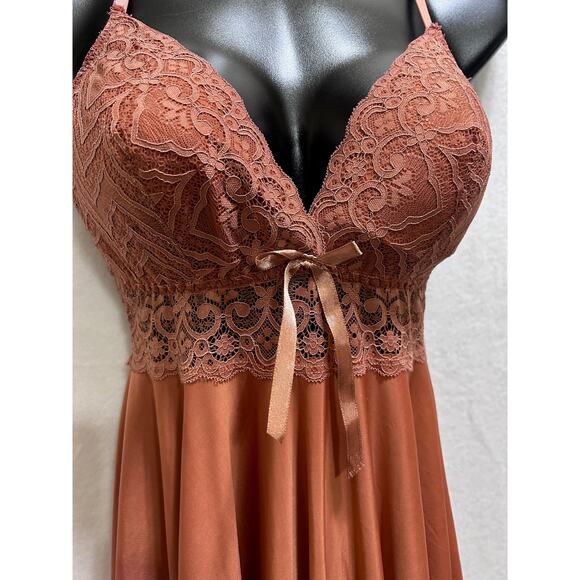 Ancona Lingerie L/XL Burnt Orange Lingerie Babydoll Dress Lace Coquette Feminine - Picture 2 of 8